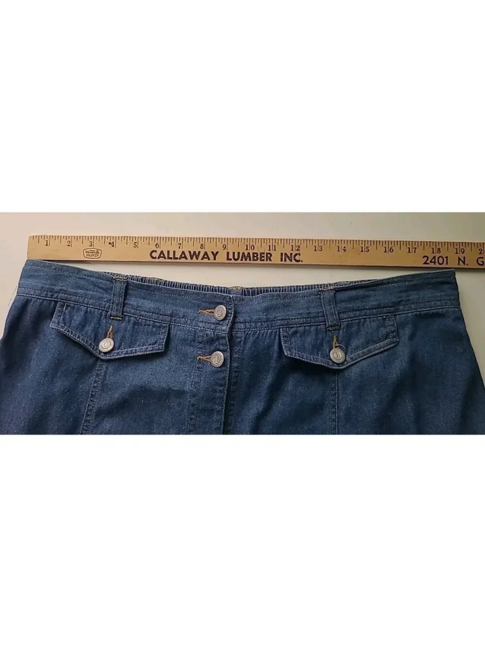 Vintage 90s Denim Maxi Skirt Jean Skirt 20W Y2K Button Front A Line Elastic Back - Picture 3 of 16